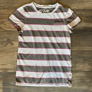Womens Gray and Pink Striped Tshirt Medium - American Eagle